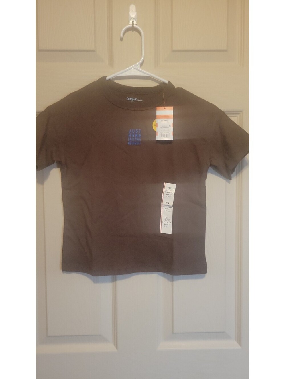 Cat & Jack Kids Oversized Brown T-Shirt with Blue Headphones Graphic XS